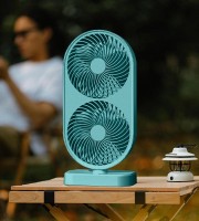 Plug and Play Double Head Desk Fan 120° Adjustable Tilt 4 Speeds Cooling Fan